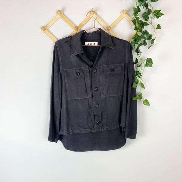 AMO Charcoal Ruffled Brushed-Twill Jacket P493 - Picture 2 of 8